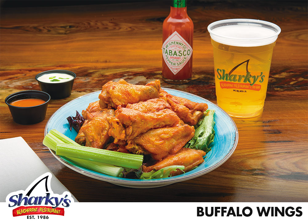 Buffalo Wings has a full pound of chicken wings tossed in your choice of BBQ, Mild, Hot, or Jerk sauce
