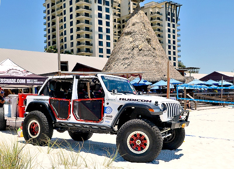 Jeep on the beach behind Sharky's during Florida Jeep Jam