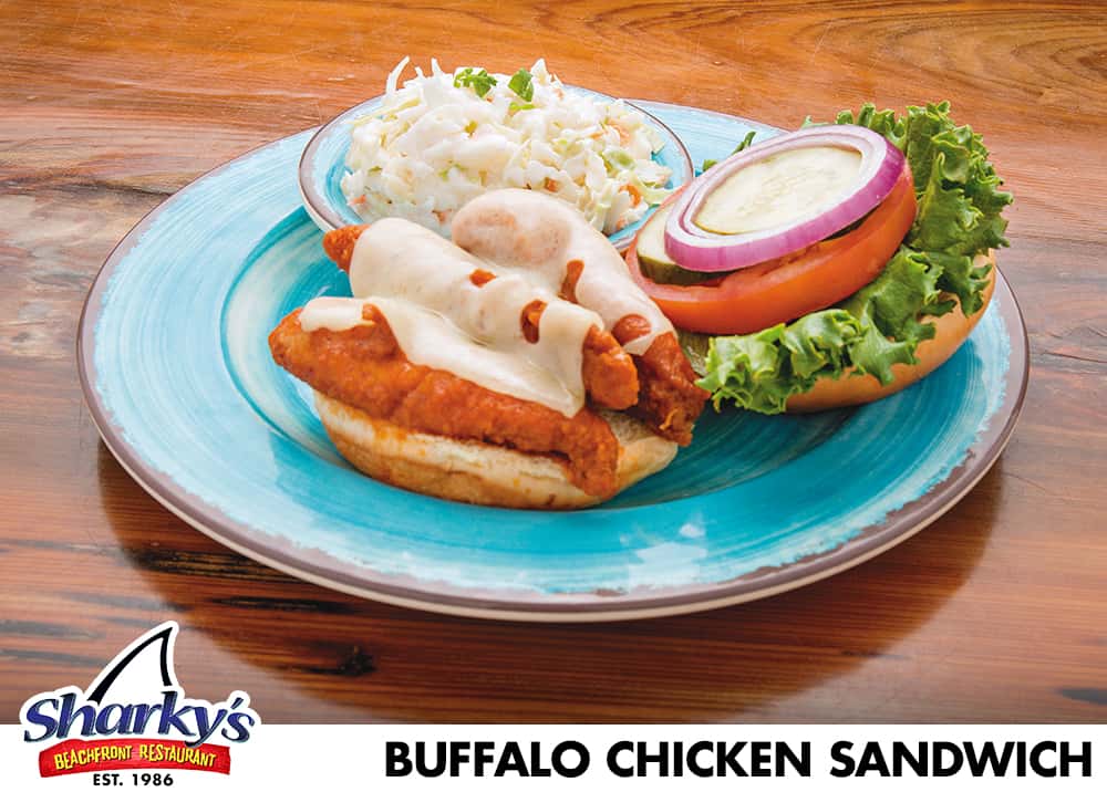 Chicken tenders tossed in mild sauce with melted Swiss cheese. Served with lettuce, tomato, red onion slices & pickles.